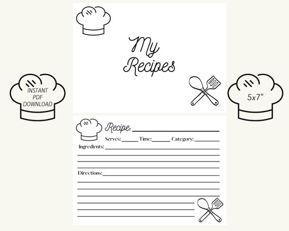 Recipe Card Printable Template - Etsy