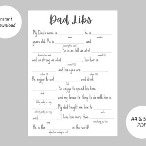 Father&#39;s Day Game/ Activity - Dad Libs (Mad Libs) Printable