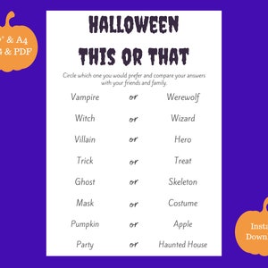 Halloween This or That Printable Game