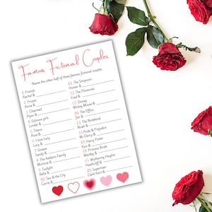 Famous Fictional Couples Game - Love Match Game - Valentine&#39;s/ Valentine&#39;s Day Printable Activity