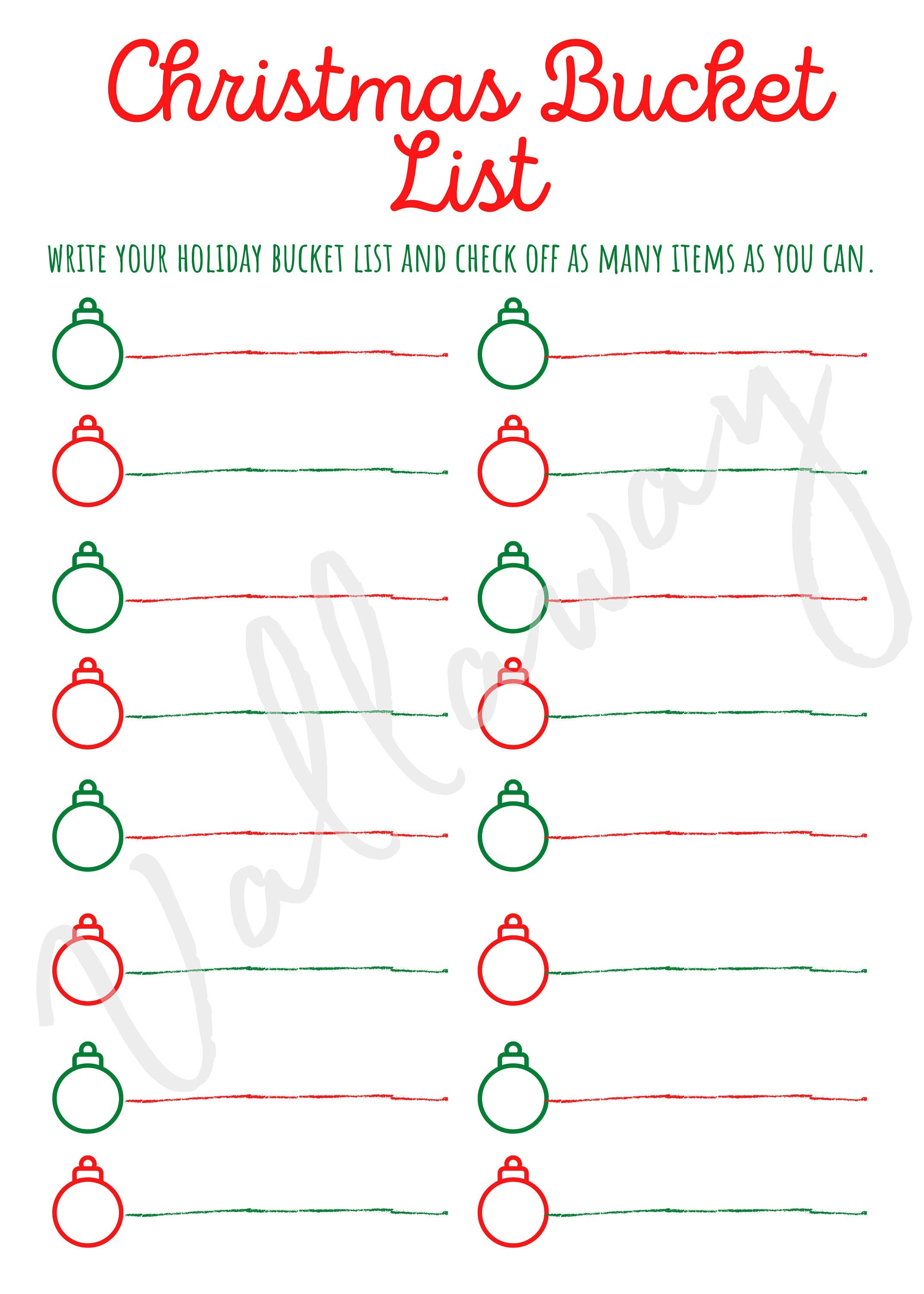 Christmas Bucket List Empty to be filled | Etsy
