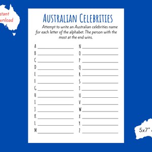 Australian Celebrity Game - AtoZ Alphabet List Printable Game