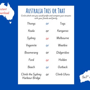 Australia This or That - Would you rather game printable
