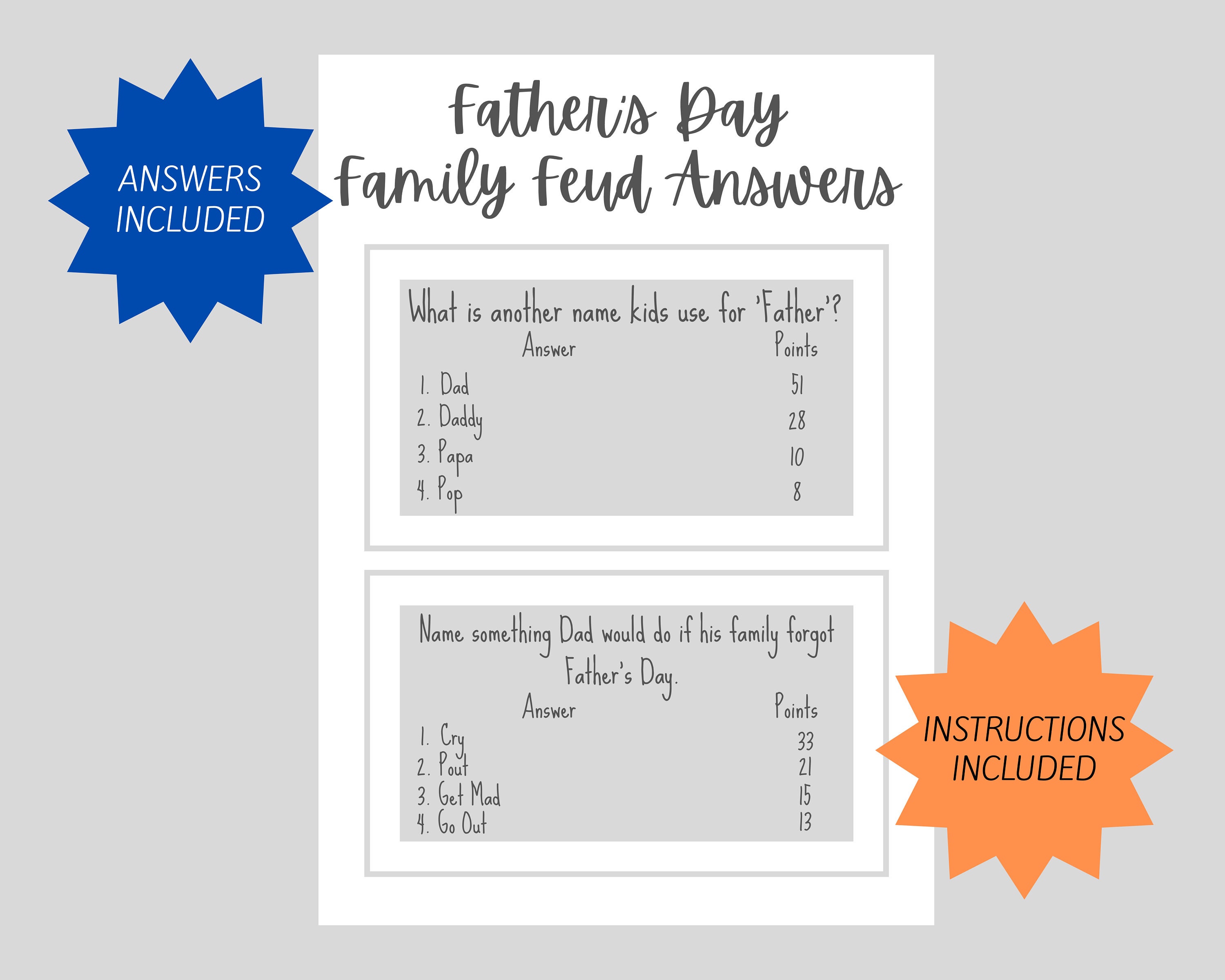 Father's Day Feud Printable Game Fun Family Activity for -  Portugal