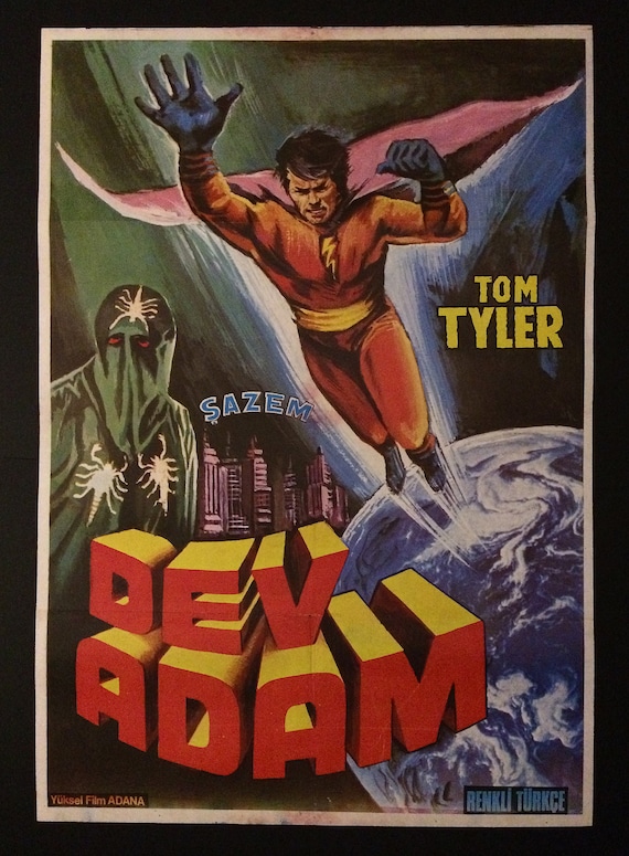 Tom Tyler cult serial movie poster 24x25 1941 Adventures of Captain Marvel