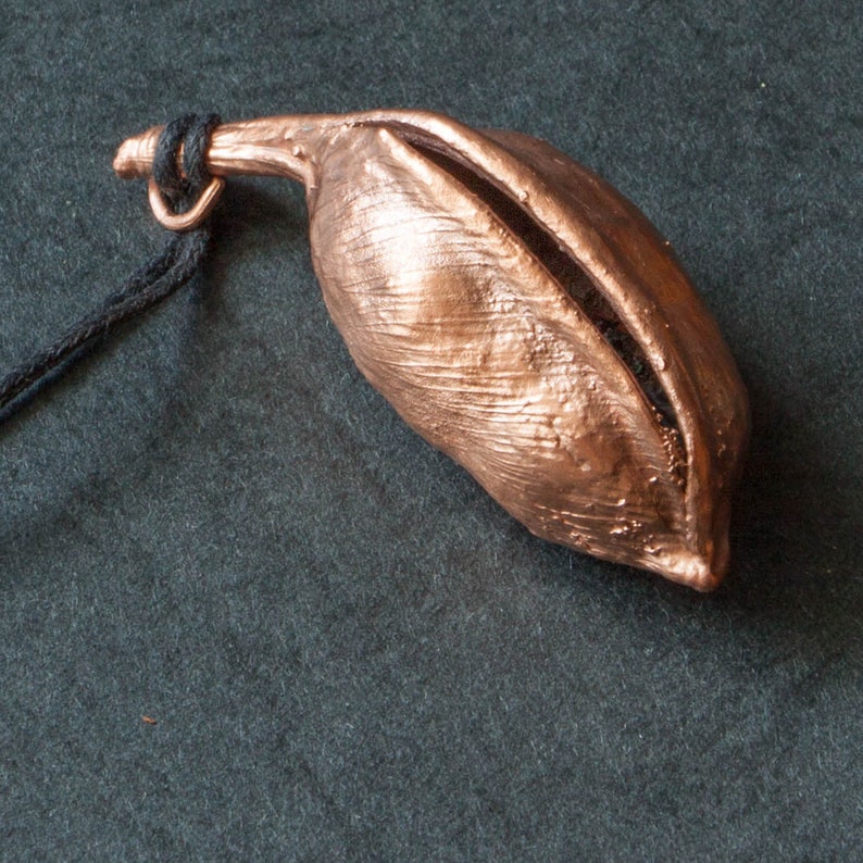 Bottle tree pod Real pod electroformed pendant Bright copper Electroplated necklace Plant shape like yoni
