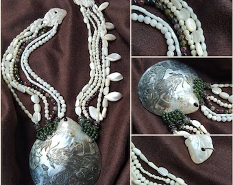 Tourmaline, mother of pearl necklace