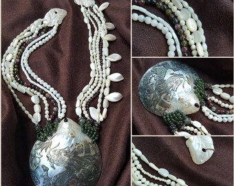 Tourmaline, mother of pearl necklace