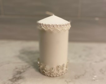 White wedding candle with pearls