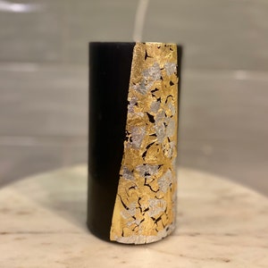 Black pillar candle with gold foil image 3