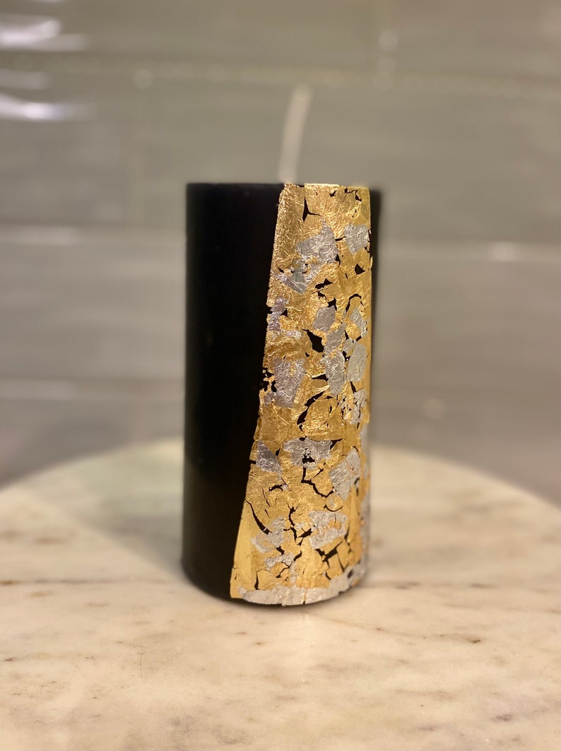 Black pillar candle with gold foil image 3