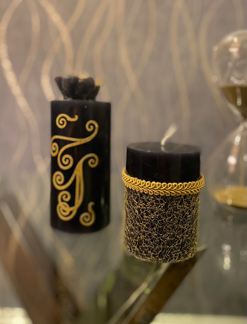 Black and Gold Pillar Candle Set Etsy