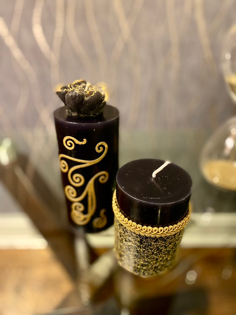 Black and Gold Pillar Candle Set Etsy