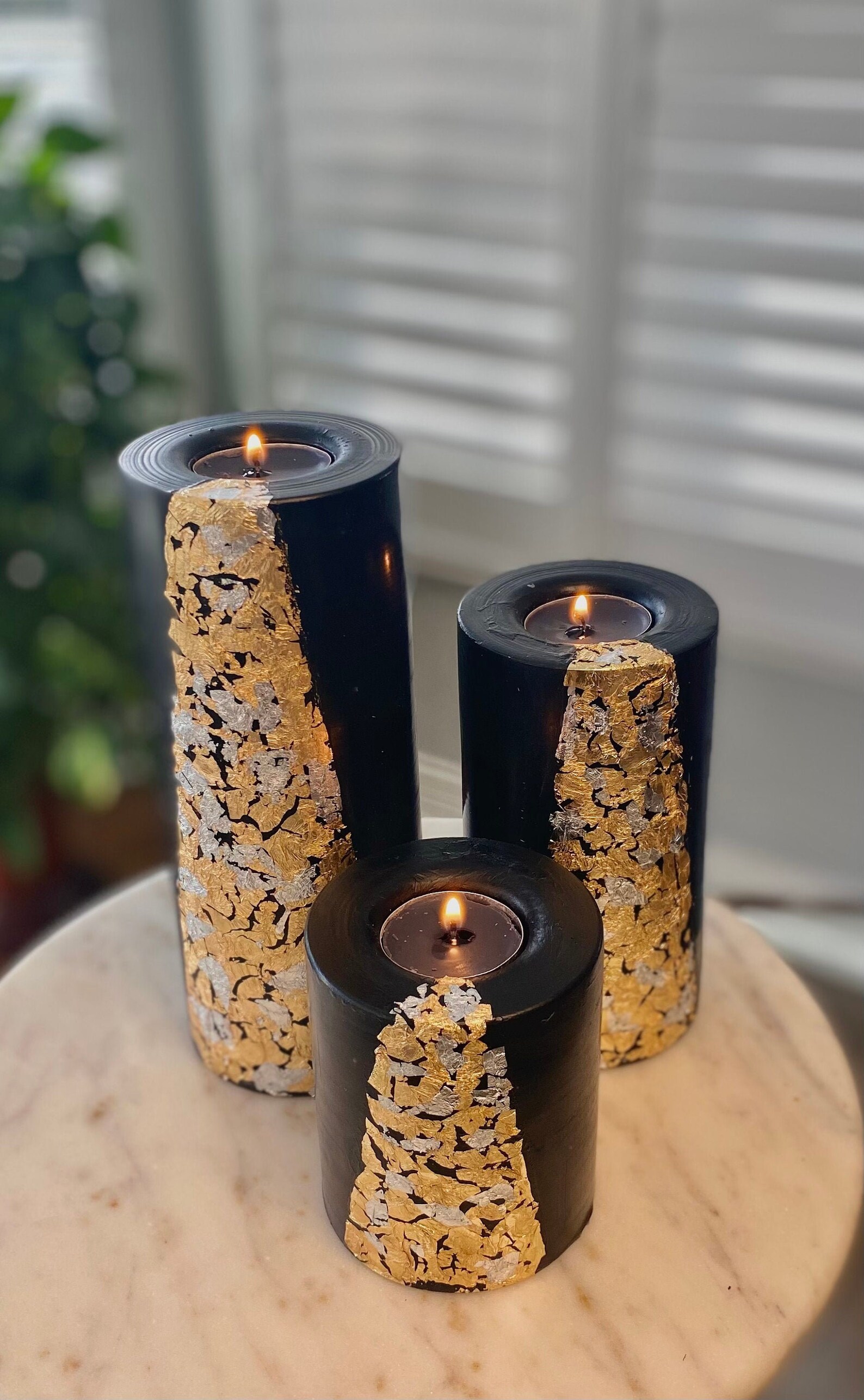 Black Tea Light Accent Pillar Candle Etsy UK