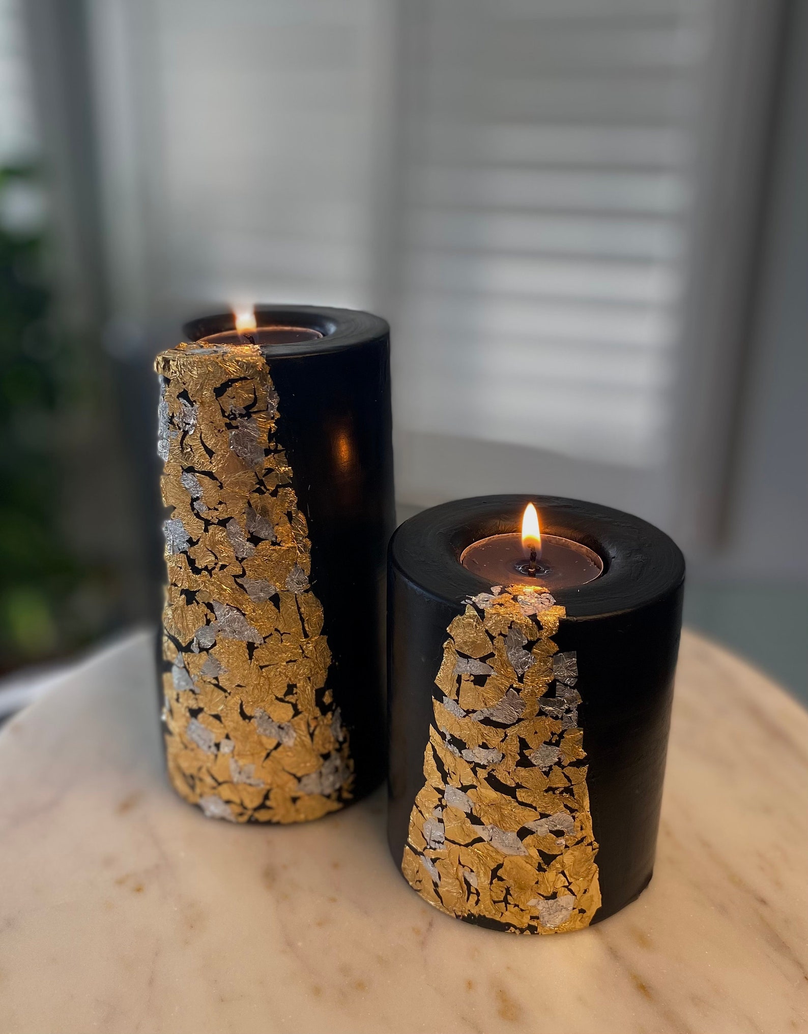Black Tea Light Accent Pillar Candle Etsy UK