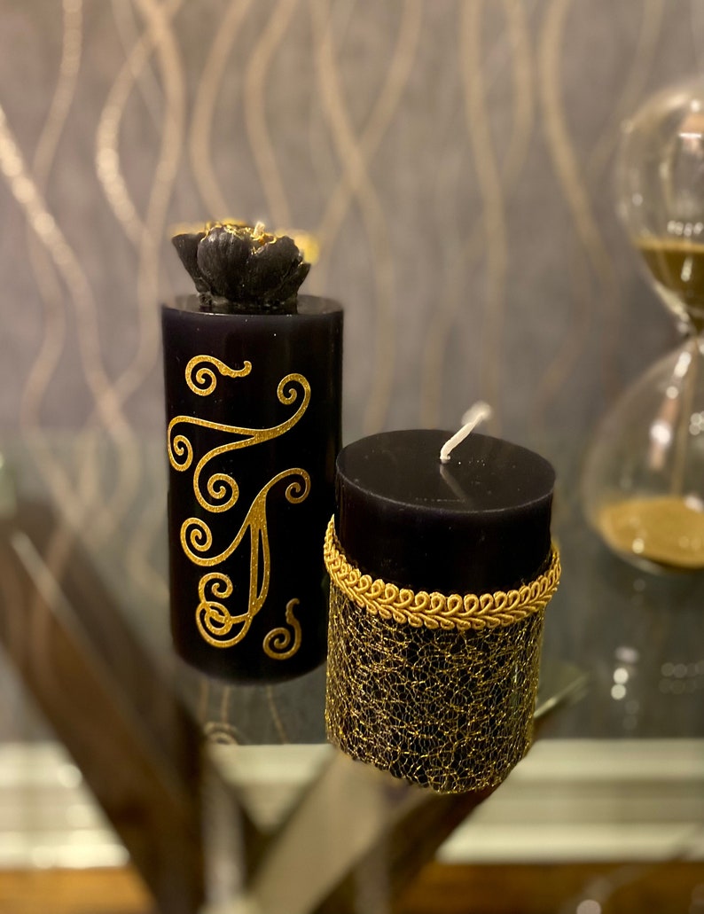 Black and Gold Pillar Candle Set Etsy