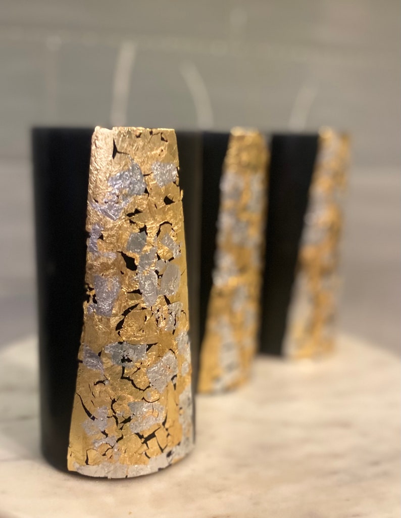 Black pillar candle with gold foil image 2