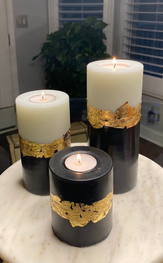White gold and black candle set Etsy