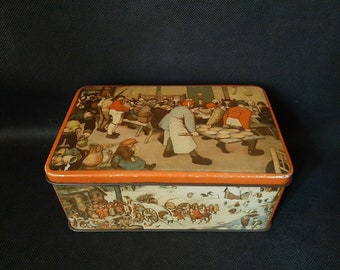 Tin vintage storage box Scandinavian Vintage tin box with lid Vintage candy box Retro tin box Tin cookie box Mid-century metal container