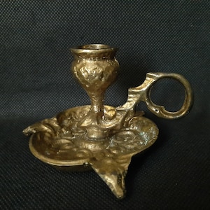 Vintage chamber candlestick holder Bronze candle stick holder Portable candle holder Antique candleholder with handle Altar decor
