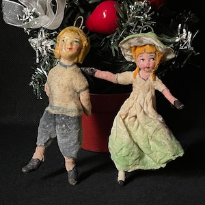 Vintage spun cotton ornament set Antique spun cotton ornament Rare retro ornament Spun cotton tree toys Christmas tree retro cotton toy