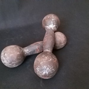 Vintage Hand Weights, Antique Exercise Equipment, Gift for coach, Pair of Antique Primitive Cast Iron Dumbbells, Home gym collectible