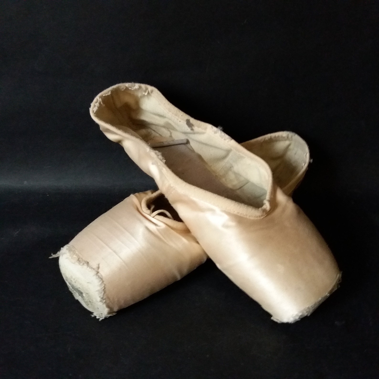 vintage pair of pointe shoes pink satin ballet pointe shoes slippers ribbon little girls shabby ballet shoes brocante style roma