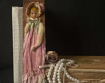 Antique Spun Cotton Bookmark: Victorian Girl, Rare Book Lover Gift