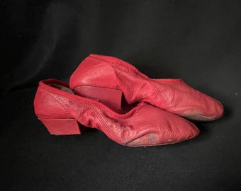 Skórzane buty do tańca vintage, buty do tańca ludowego z dzieloną podeszwą, zużyte baleriny