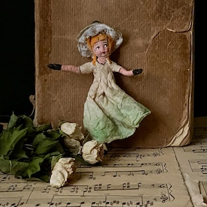 Vintage spun cotton girl ornament Handmade hanging ornament Antique spun cotton ornaments Old spun cotton decor Small ornament spun cotton
