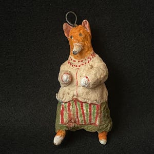 Spun cotton red fox ornament Spun cotton animal figurine Cotton spun toys Whimsical vintage ornaments Cotton christmas toys