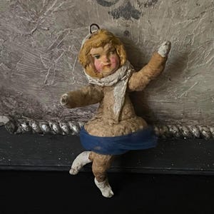 Xmas girl figurine Xmas decor Spun cotton christmas ornament vintage Spun cotton christmas tree toy Cotton paper antique christmas girl