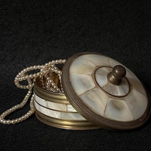 Vintage Brass & Mother of Pearl Trinket Box - 1980s Jewelry Storage