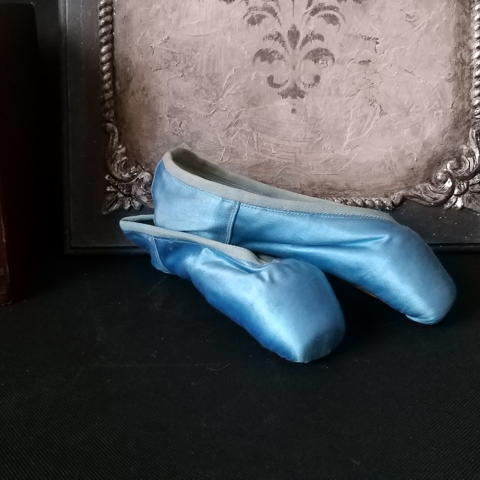 blue satin ballet pointe shoes vintage pair of pointe shoes slippers little girls shabby ballet shoes french romantic décor vint