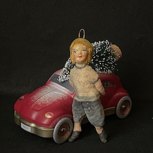 Spun cotton Christmas ornament boy Christmas tree retro cotton toy  Vintage ornament Antique spun cotton ornaments Cottagecore christmas