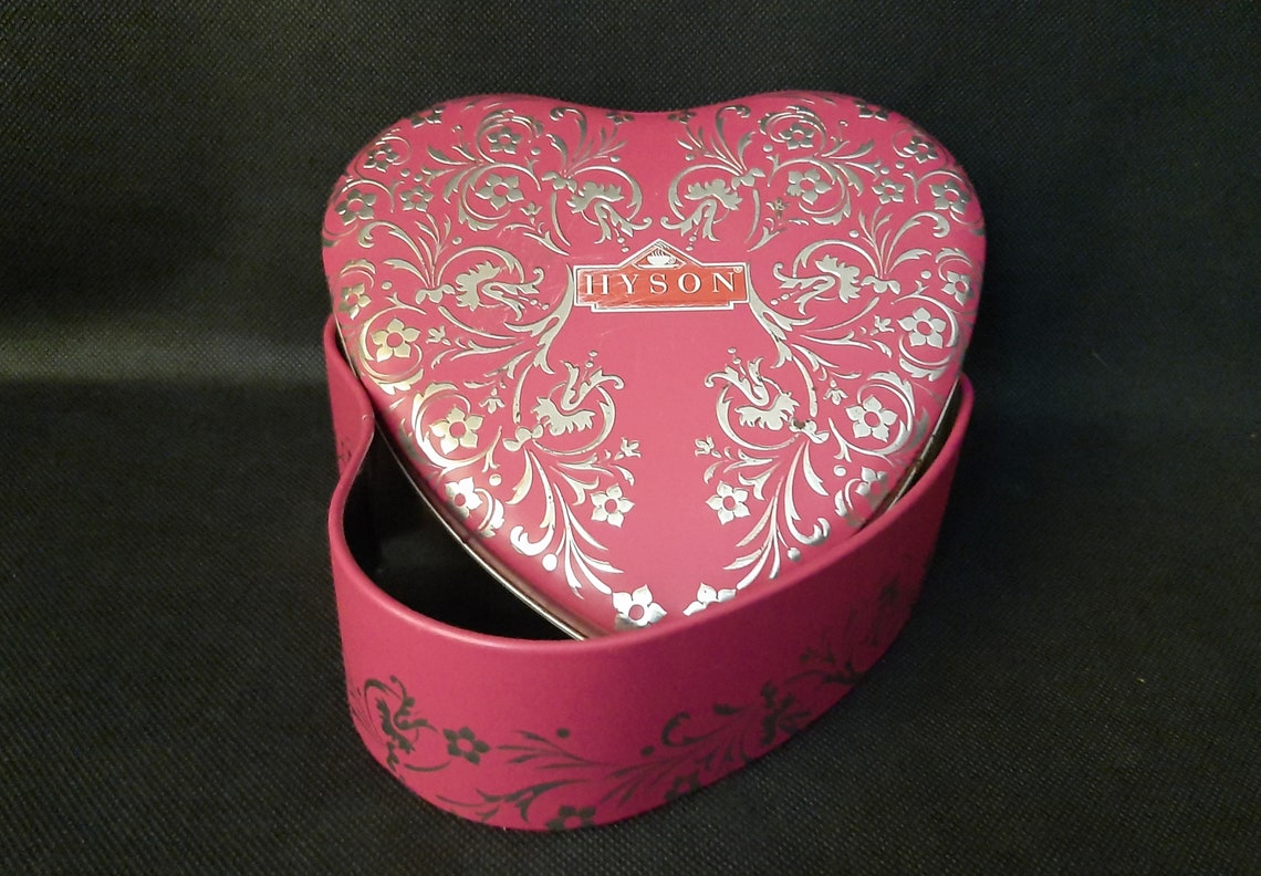 Heart shaped decorative tin metal box Vintage pink tin Etsy