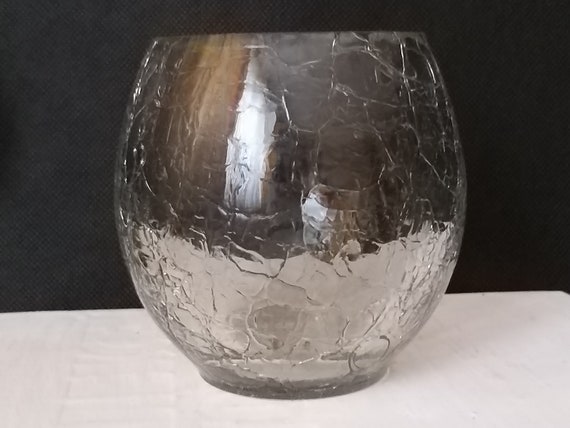 Clear Crackle Glass Vase Small Vintage Flower Vase Unique Etsy