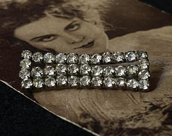 Antique 1920s Art Deco Paste Rhinestone Bar Brooch, Geometric Brass Pin