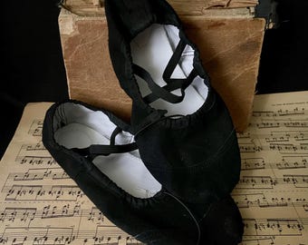 Vintage Black Ballet Slippers: Worn Ballerina Flats, Boudoir Decor