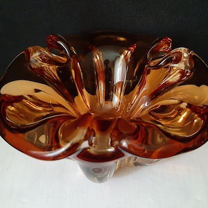 Fathers day gifts Collectible tobacciana gifts Vintage Czech large glass ashtray Heavy bohemian art glass ashtray Gift for smokers