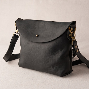 Black Leather Crossbody Bag - Adjustable and Removable Strap