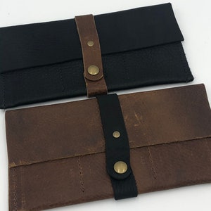 Cartera grande de cuero para mujer - Cuero marrón y negro - Hecha a mano por Frankie and Co.