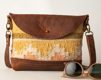 Crossbody Bag, Adjustable and Detachable Strap, Caramel Kodiak Leather - Southwest Maize