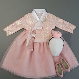 Peach Embroidery Dress Hanbok, 1~9Ages, Korean 1ST Birthday Party, Dol Hanbok Set, Doljanchi