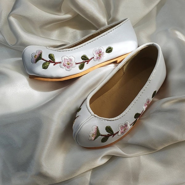 130~140mm, White Floral Embroidery Baby Girl Hanbok shoes, Dol, Baby Hanbok, Dohl Korean