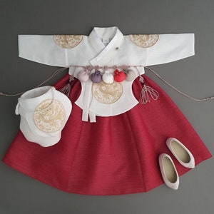 Princess Red Hanbok, 100Days, 1Years, Korean 1ST Birthday Party, Dol Hanbok Set ,100days, Doljanchi, Baby Girl Hanbok