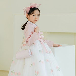 Pink Daisy Lace Dress Hanbok, 100days~8y/o Girl, Modern Hanbok, Korean 1ST Birthday Party, Dol, Hanbok Set, Korean Traditional Dress