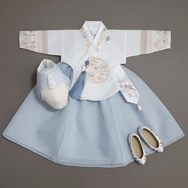 100days~15y/o Hyunji Sky Girl Hanbok, Two Designs Top, Dol, Baek-il, Hanbok Set, Baby Girl Kids Hanbok, Korean Dress