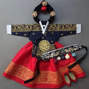 Princess Navy Red HANBOK 100Days~15y/o Girl, Korean 1ST Birthday Party, Dol Hanbok Set, Korean Traditional Dress, Korean Costume