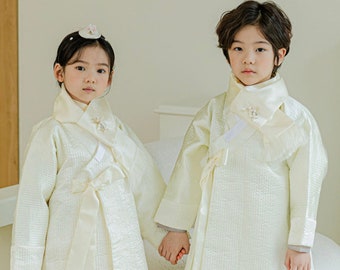 Ivory Quilted Outer W/muffler, 1~10y/oBoy, Hanbok Outer, Korean 1ST Birthday Party, Dol, Hanbok Set, Korean Costume